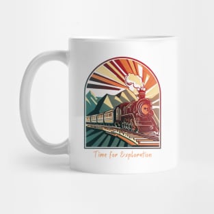 Time for Exploration: Vintage Steam Locomotive in a Scenic Landscape Mug